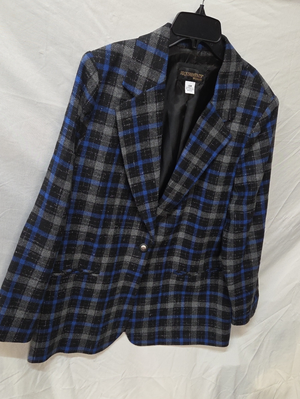 Vintage Requirements Women’s Blue and Gray Plaid Blazer 16W